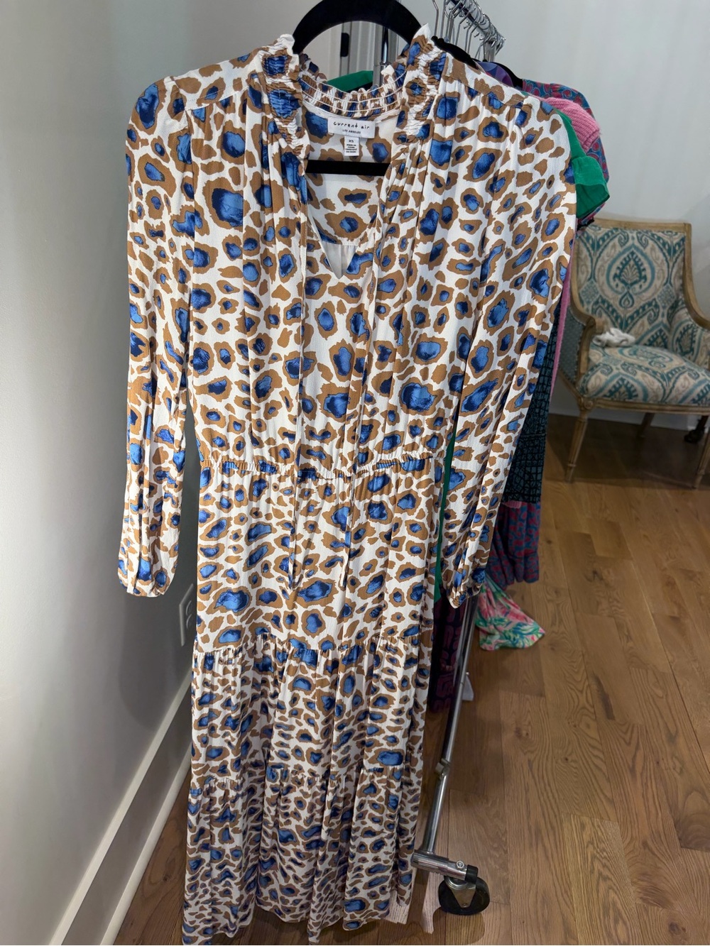 Current Air Blue and Tan Leopard-Print Maxi Dress